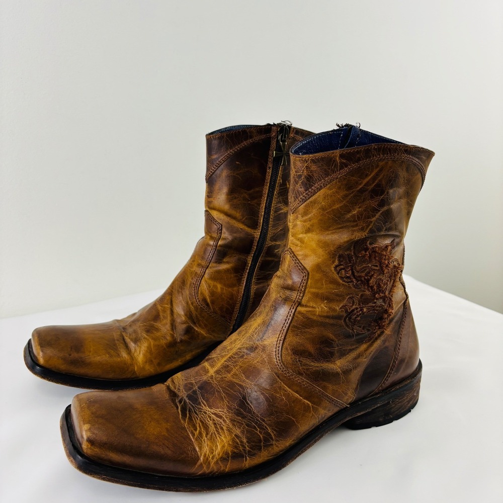 Mark Nason Premium Leather Cowboy/Rock Distressed Boots Dragon Sole Men's Size 9